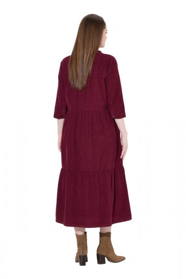 Ulla Popken 843383 Corduroy jurk met driekwartmouwen Wijnrood - Maxi jurken - Grote maten maxi jurken