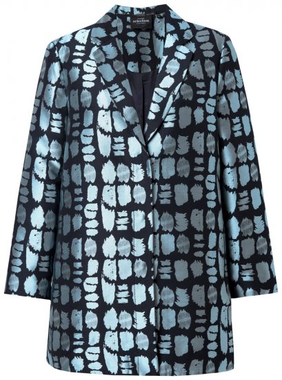 Ulla Popken 843937 Bedrukte gestructureerde blazer Donkerblauw - Blazers - Damesblazers in grote maten