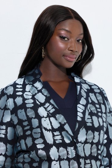 Ulla Popken 843937 Bedrukte gestructureerde blazer Donkerblauw - Blazers - Damesblazers in grote maten