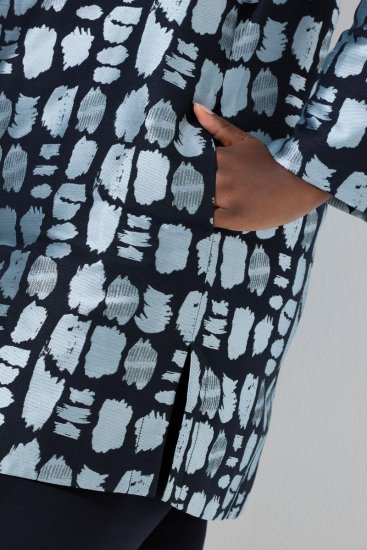 Ulla Popken 843937 Bedrukte gestructureerde blazer Donkerblauw - Blazers - Damesblazers in grote maten