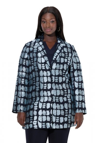 Ulla Popken 843937 Bedrukte gestructureerde blazer Donkerblauw - Blazers - Damesblazers in grote maten