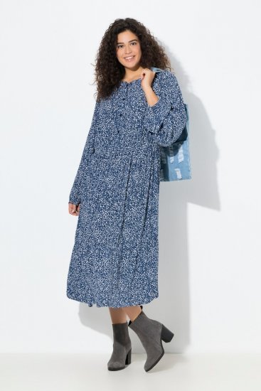 Ulla Popken 844594 Gebloemde midi-jurk Donkerblauw - Midi jurken - Midi-jurken in grote maten