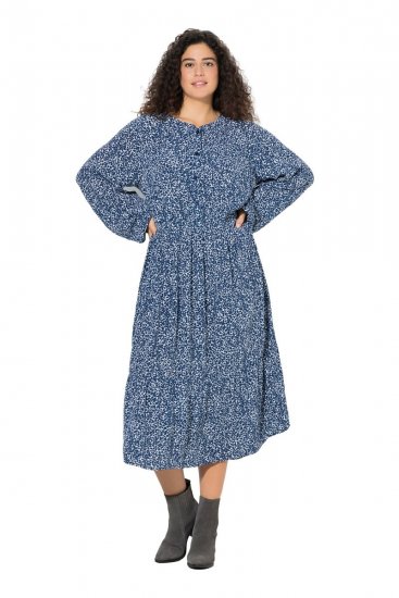 Ulla Popken 844594 Gebloemde midi-jurk Donkerblauw - Midi jurken - Midi-jurken in grote maten