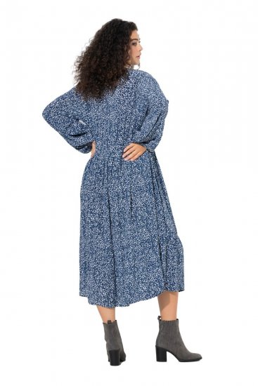 Ulla Popken 844594 Gebloemde midi-jurk Donkerblauw - Midi jurken - Midi-jurken in grote maten
