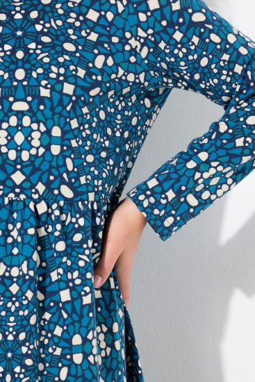 Ulla Popken 844722 Bedrukte sweatjurk Petrol - Sweatjurken - 
