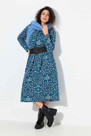 Ulla Popken 844722 Bedrukte sweatjurk Petrol - Sweatjurken - 