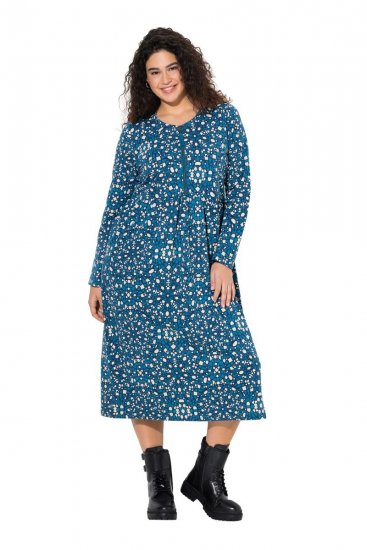 Ulla Popken 844722 Bedrukte sweatjurk Petrol - Sweatjurken - 