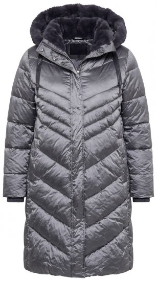 Ulla Popken 844764 HYPRAR gewatteerde jas met metallic glans Antraciet - Jassen - Grote maten dames jassen