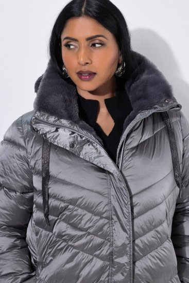 Ulla Popken 844764 HYPRAR gewatteerde jas met metallic glans Antraciet - Jassen - Grote maten dames jassen
