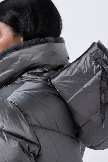 Ulla Popken 844764 HYPRAR gewatteerde jas met metallic glans Antraciet - Jassen - Grote maten dames jassen
