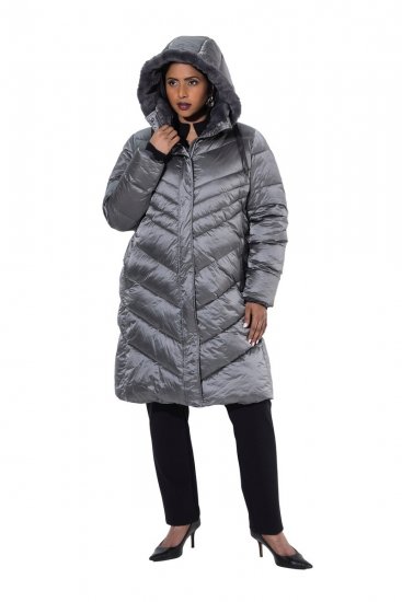 Ulla Popken 844764 HYPRAR gewatteerde jas met metallic glans Antraciet - Jassen - Grote maten dames jassen