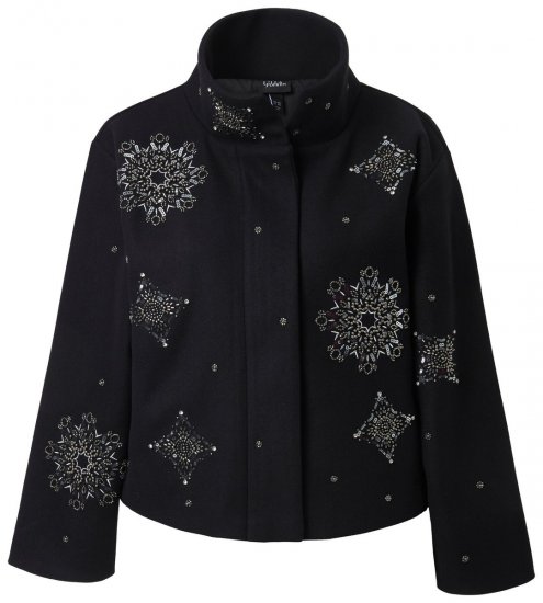 Ulla Popken 844839 Korte jas met sneeuwvlokborduursel Donkerblauw - Jassen - Grote maten jassen voor dames