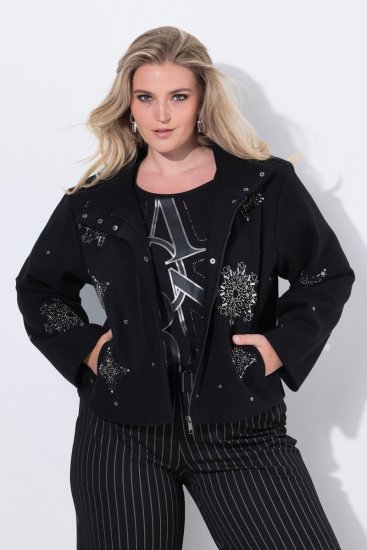 Ulla Popken 844839 Korte jas met sneeuwvlokborduursel Donkerblauw - Jassen - Grote maten jassen voor dames