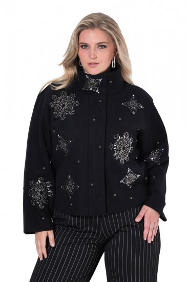 Ulla Popken 844839 Korte jas met sneeuwvlokborduursel Donkerblauw - Jassen - Grote maten jassen voor dames