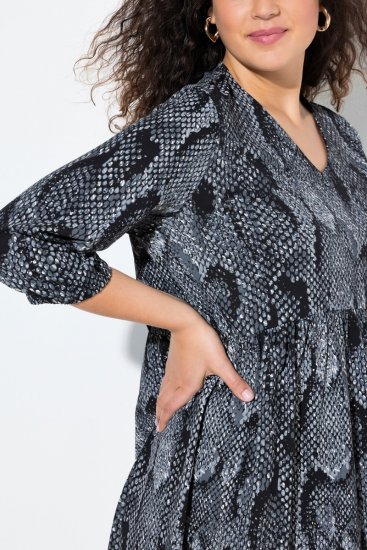 Ulla Popken 844945 Bedrukte jersey jurk Zwart - Jersey jurken - 
