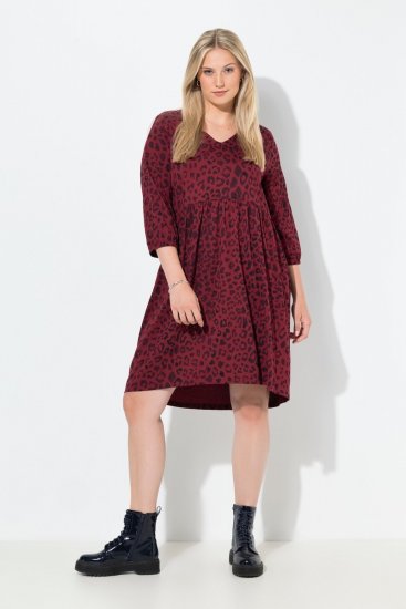 Ulla Popken 844945 A-lijn jersey jurk met V-hals Pruim - Jersey jurken - 