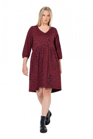 Ulla Popken 844945 A-lijn jersey jurk met V-hals Pruim - Jersey jurken - 