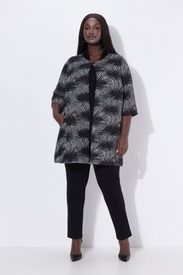 Ulla Popken 844981 Gestructureerde blazer met ronde hals Zwart - Blazers - Damesblazers in grote maten