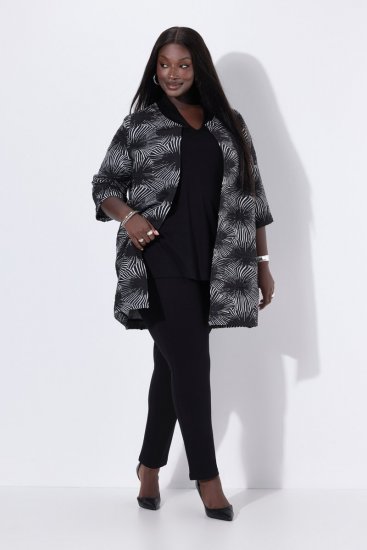 Ulla Popken 844981 Gestructureerde blazer met ronde hals Zwart - Blazers - Damesblazers in grote maten