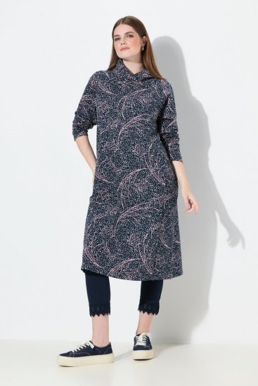 Ulla Popken 844993 Bedrukte sweatjurk Donkerblauw - Sweatjurken - 