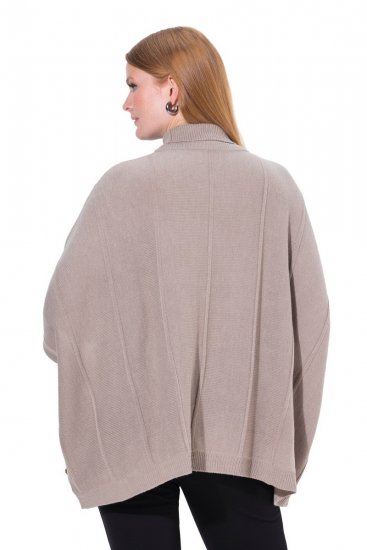 Ulla Popken 844996 Geribde merinoponcho met col Lichtbruin - Poncho's & capes - 