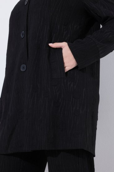 Ulla Popken 845026 Overshirt met zebrastructuur Zwart - Jassen - Grote maten jassen voor dames
