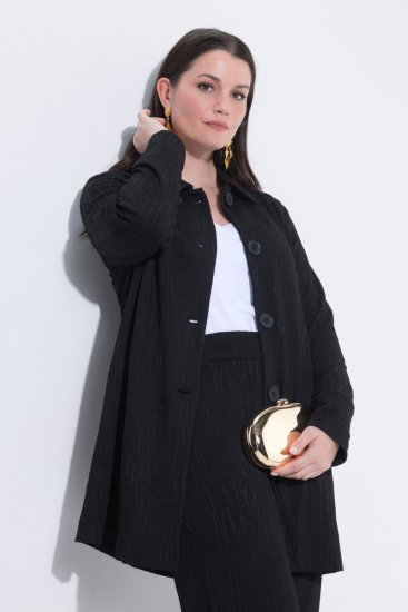 Ulla Popken 845026 Overshirt met zebrastructuur Zwart - Jassen - Grote maten jassen voor dames