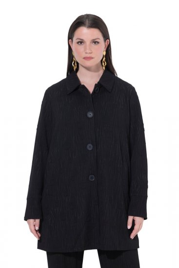 Ulla Popken 845026 Overshirt met zebrastructuur Zwart - Jassen - Grote maten jassen voor dames