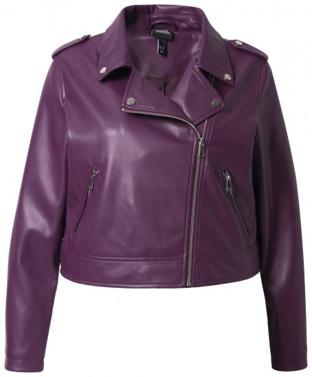Ulla Popken 845121 Bikerjack van imitatieleer Pruim - Jassen - Grote maten jassen voor dames
