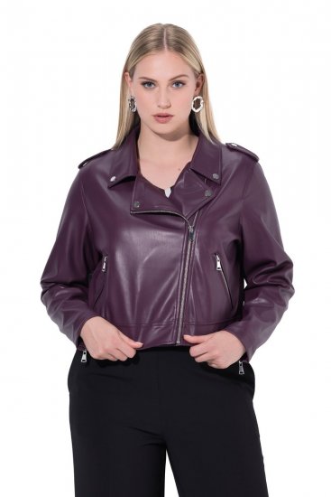 Ulla Popken 845121 Bikerjack van imitatieleer Pruim - Jassen - Grote maten jassen voor dames