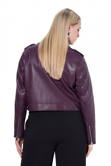 Ulla Popken 845121 Bikerjack van imitatieleer Pruim - Jassen - Grote maten jassen voor dames