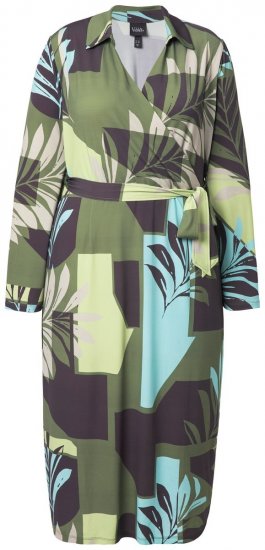Ulla Popken 845122 Bedrukte midi-jurk met zakken Turquoise - Midi jurken - Midi-jurken in grote maten