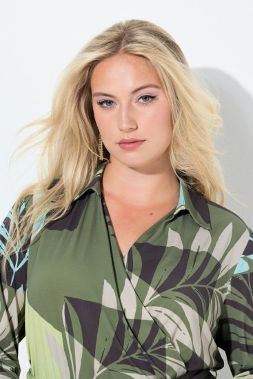 Ulla Popken 845122 Bedrukte midi-jurk met zakken Turquoise - Midi jurken - Midi-jurken in grote maten