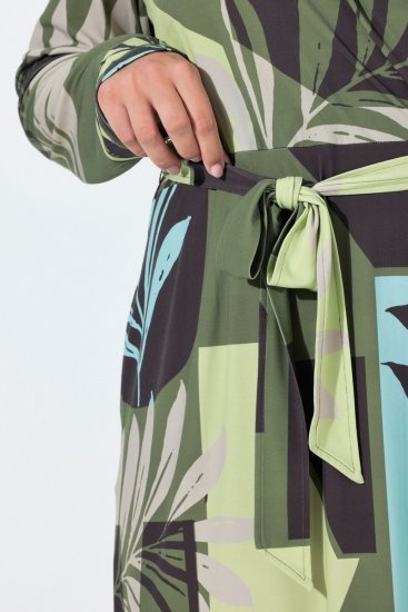 Ulla Popken 845122 Bedrukte midi-jurk met zakken Turquoise - Midi jurken - Midi-jurken in grote maten