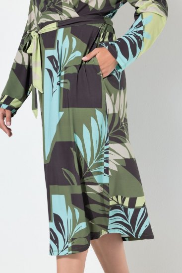 Ulla Popken 845122 Bedrukte midi-jurk met zakken Turquoise - Midi jurken - Midi-jurken in grote maten