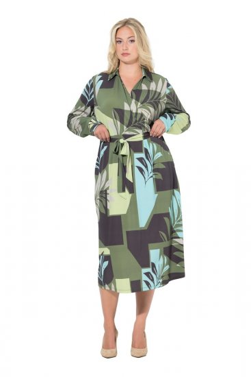 Ulla Popken 845122 Bedrukte midi-jurk met zakken Turquoise - Midi jurken - Midi-jurken in grote maten