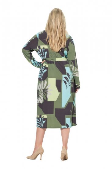Ulla Popken 845122 Bedrukte midi-jurk met zakken Turquoise - Midi jurken - Midi-jurken in grote maten