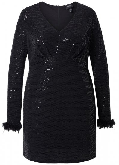 Ulla Popken 845145 Paillettenjurk Zwart - Avondjurken - Grote maten avondkleding