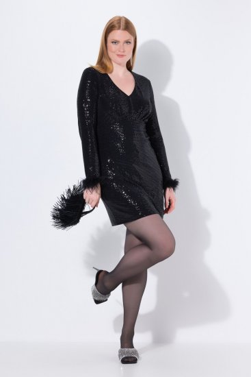 Ulla Popken 845145 Paillettenjurk Zwart - Avondjurken - Grote maten avondkleding