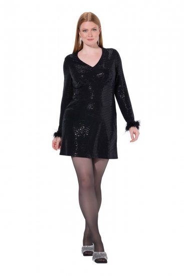 Ulla Popken 845145 Paillettenjurk Zwart - Avondjurken - Grote maten avondkleding
