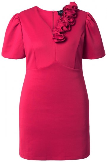 Ulla Popken 845148 Gebloemde bodycon jurk Magenta - Kleedjes - Jurken in elke maat