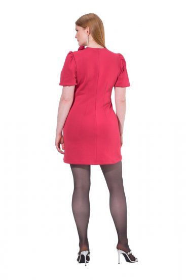 Ulla Popken 845148 Gebloemde bodycon jurk Magenta - Kleedjes - Jurken in elke maat