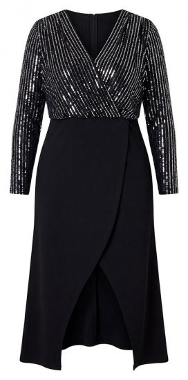 Ulla Popken 845151 Gestreepte jurk met V-hals Zwart - Avondjurken - Grote maten avondkleding