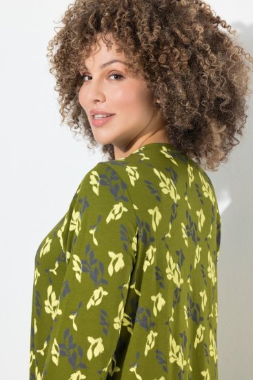 Ulla Popken 845190 Gebloemde jersey jurk Turquoise - Jersey jurken - 