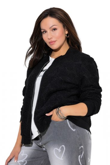 Ulla Popken 845262 Teddy jack Zwart - Jassen - Grote maten jassen voor dames