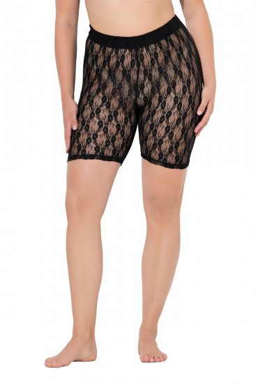 Ulla Popken 845290 Gebloemde anti-schuur shorts met kant Zwart - Anti-schuur shorts - 