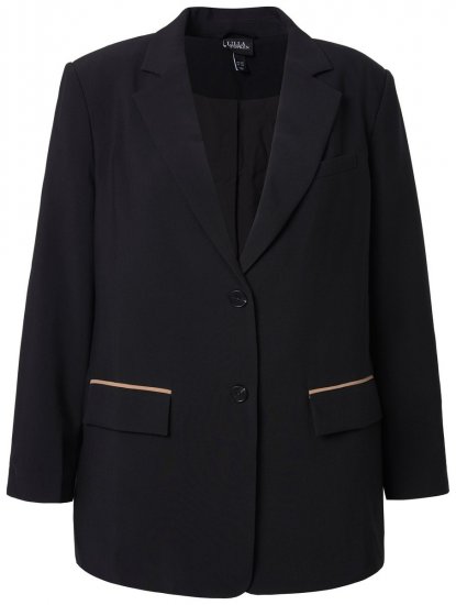 Ulla Popken 845336 Oversized stretch blazer met twee knopen Zwart - Blazers - Damesblazers in grote maten