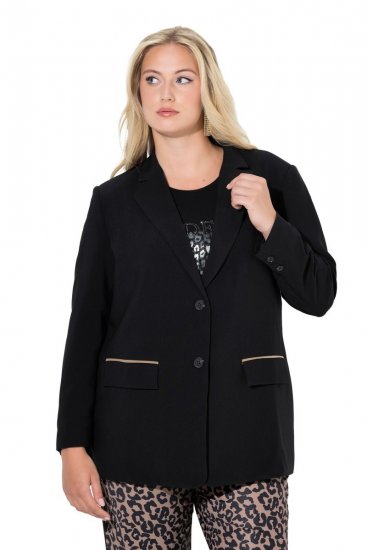 Ulla Popken 845336 Oversized stretch blazer met twee knopen Zwart - Blazers - Damesblazers in grote maten