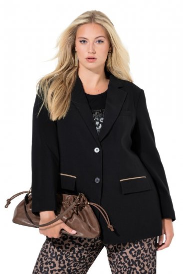 Ulla Popken 845336 Oversized stretch blazer met twee knopen Zwart - Blazers - Damesblazers in grote maten