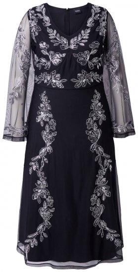 Ulla Popken 845366 Avondjurk met V-hals Zwart - Avondjurken - Grote maten avondkleding